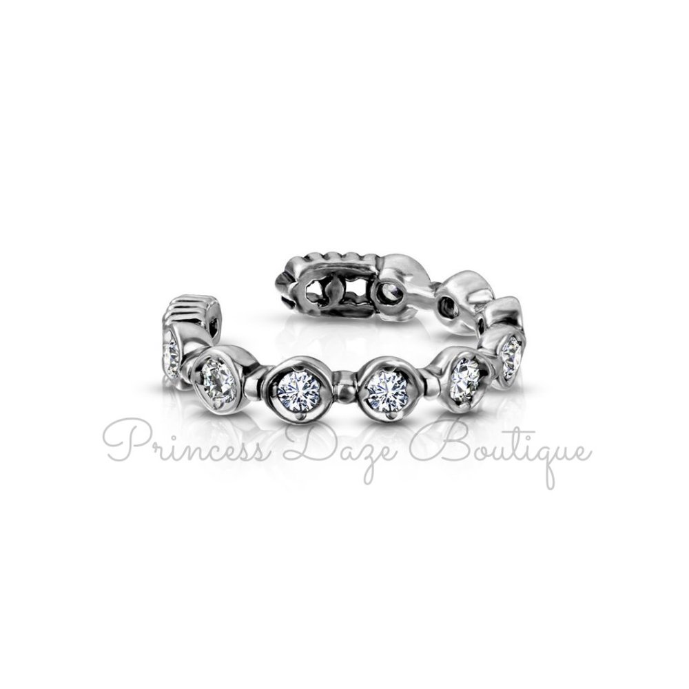 Burnish Silver Diamond Clip On Ear Cuff /‎ Fake Cartilage Non Piercing Earring